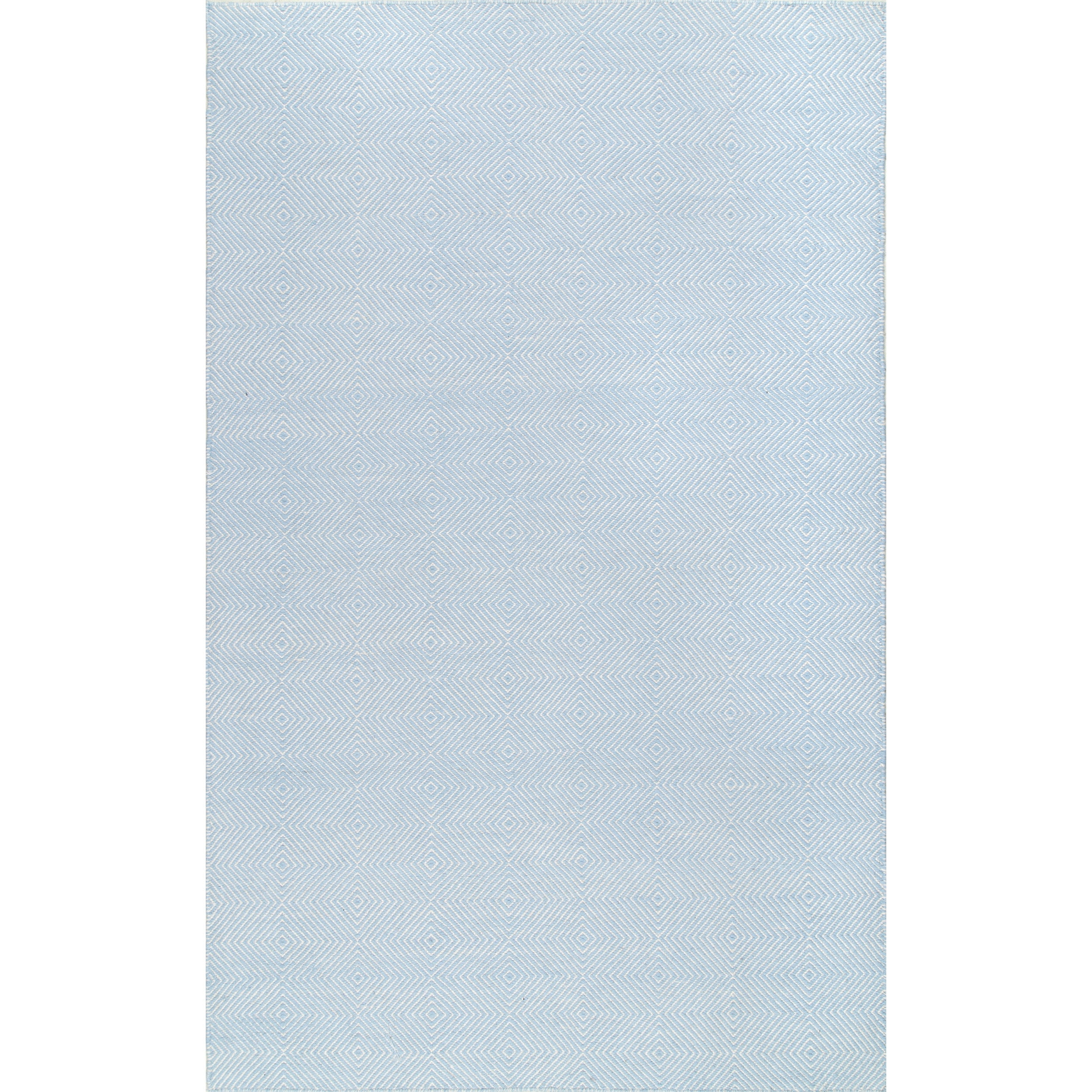 Light Blue Geometric Handwoven Wool Area Rug, 5' x 8'