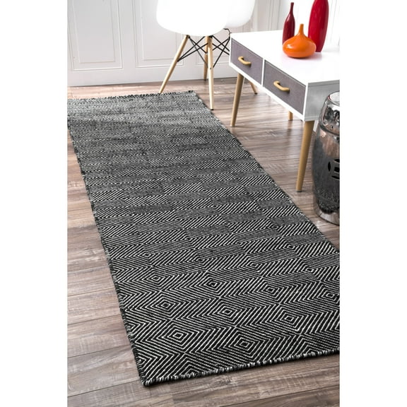 nuLOOM Hand Woven Ago Wool Runner Rug, 2' 6" x 10', Black