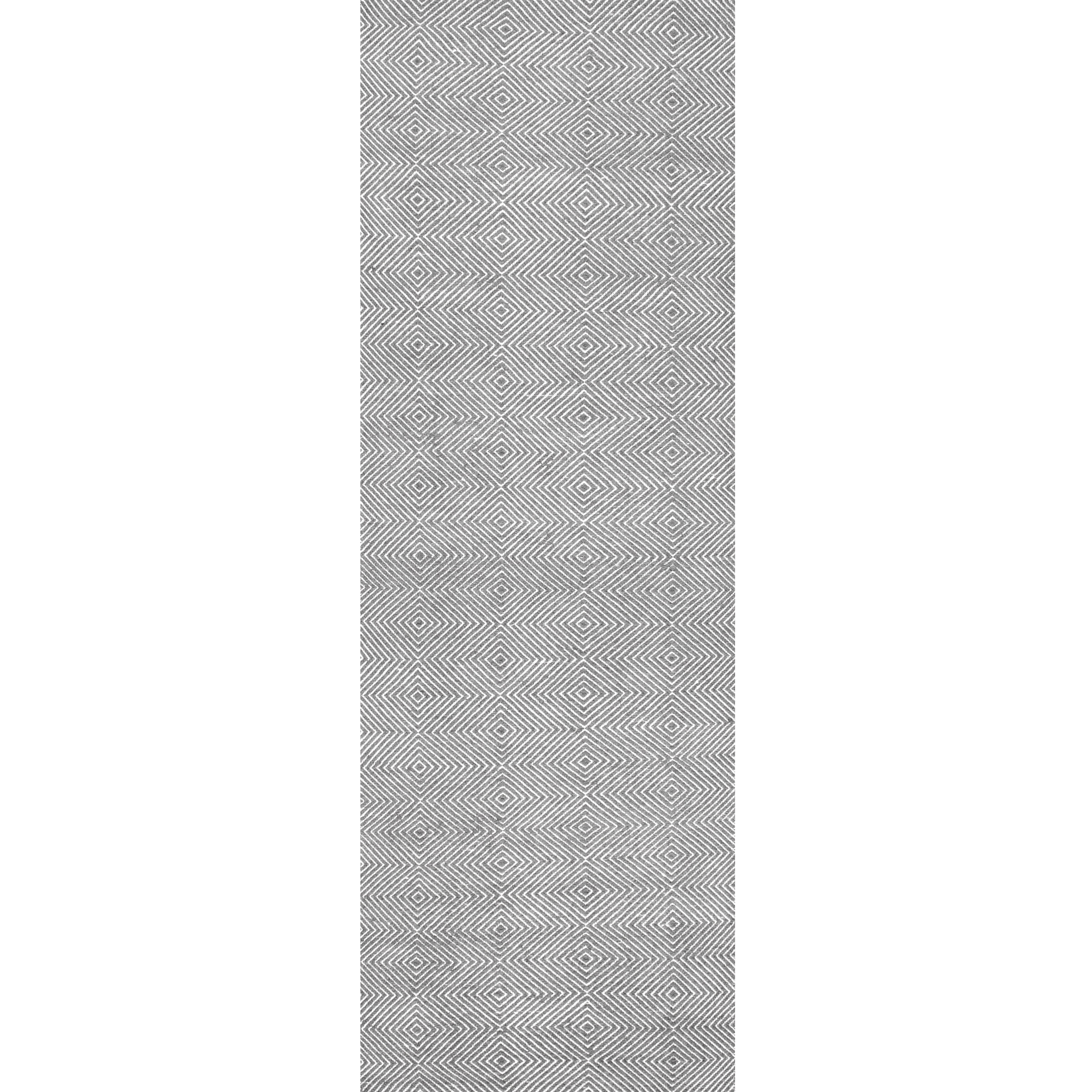 Gray Geometric Handwoven Wool Runner Rug, 2' 6" x 10'