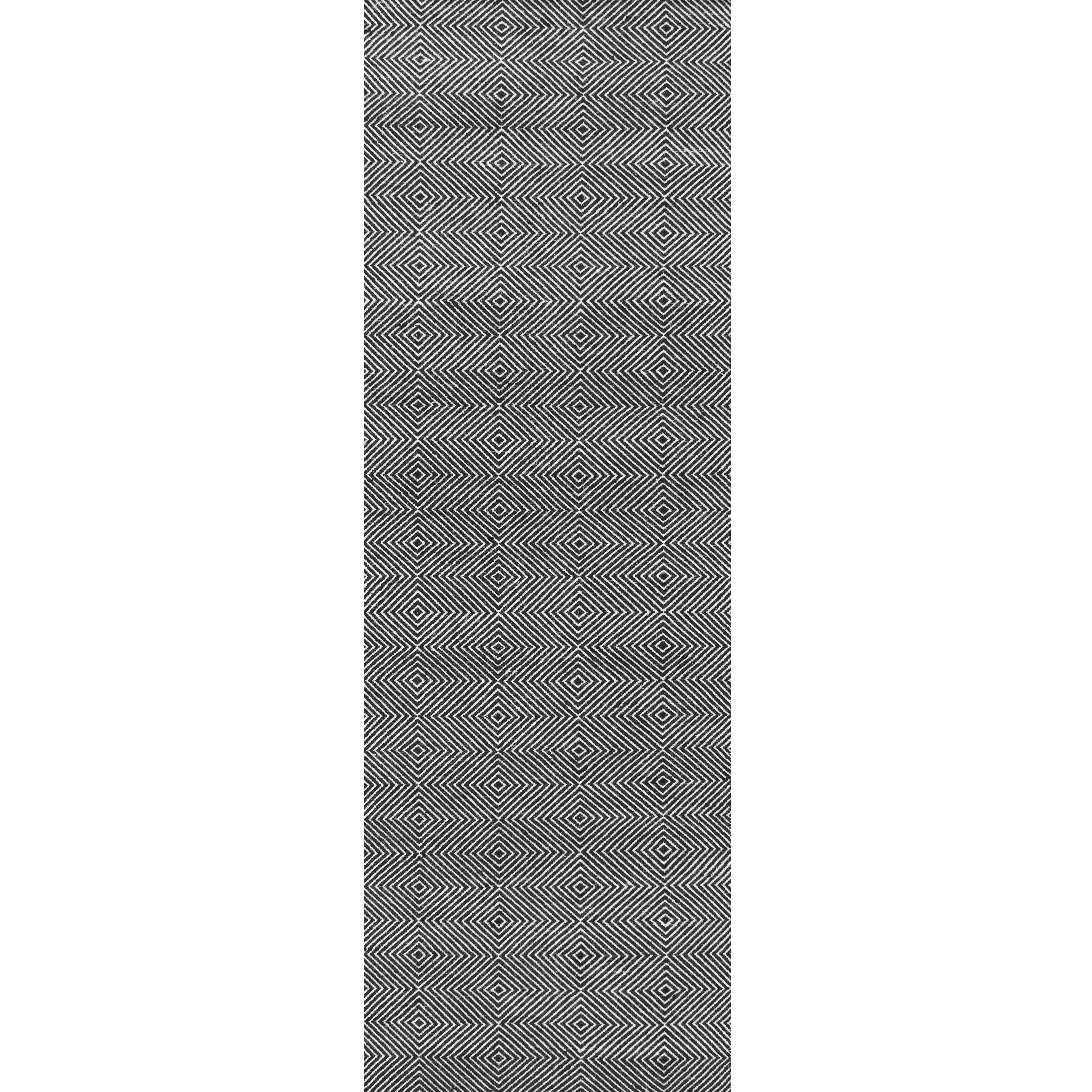 Black Geometric Wool and Cotton Runner Rug, 2' 6" x 6'