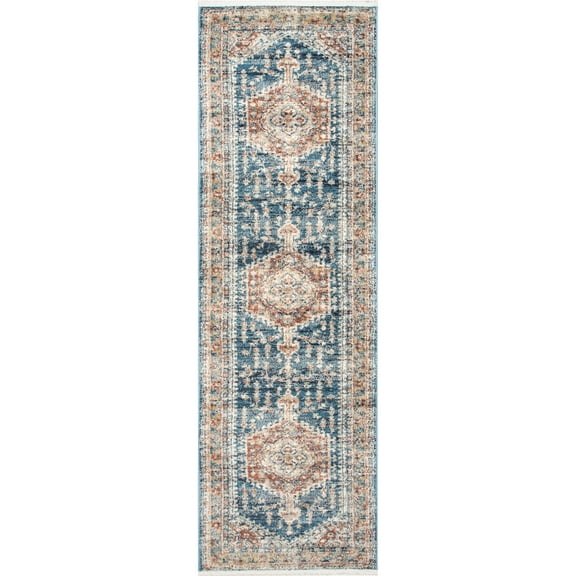 nuLOOM Harley Faded Medallion Area Rug, 2' 6" x 10', Blue