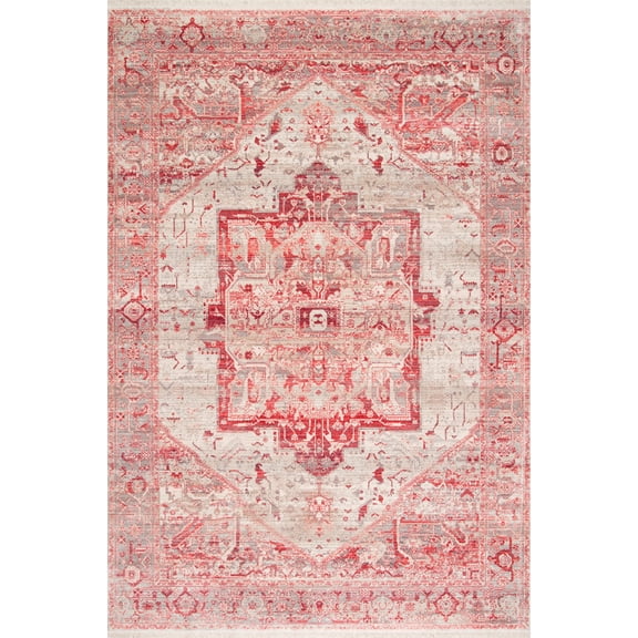 nuLOOM Harriet Vintage Medallion Fringe Accent Rug, 2' x 3', Red