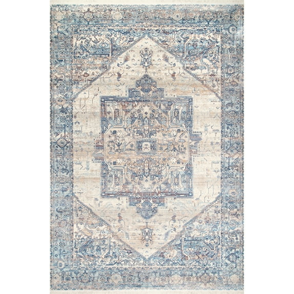 nuLOOM Harriet Vintage Medallion Fringe Area Rug, 10' x 13', Light Blue