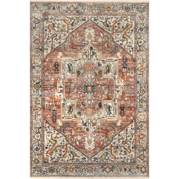 nuLOOM Harriet Vintage Medallion Fringe Area Rug, 3' x 5', Orange
