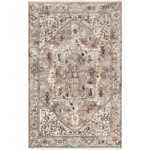 nuLOOM Harriet Vintage Medallion Fringe Area Rug, 3' x 5' Oval, Light Brown