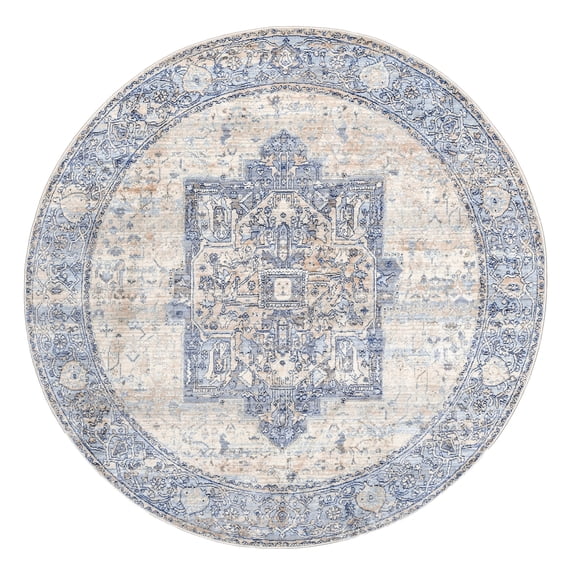 nuLOOM Harriet Vintage Medallion Fringe Area Rug, 5' Round, Light Blue