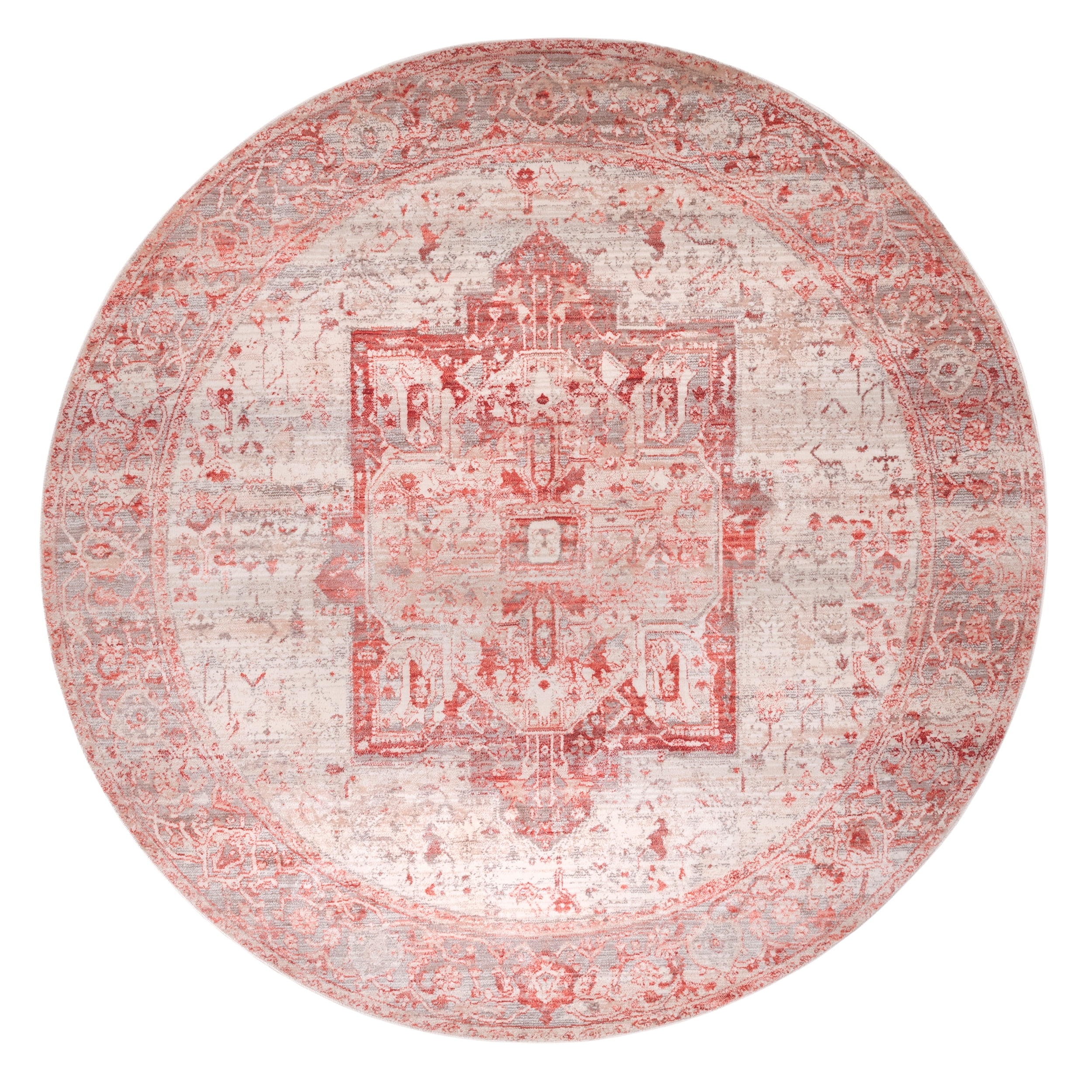 nuLOOM Harriet Vintage Medallion Fringe Area Rug, 5' Round, Red ...