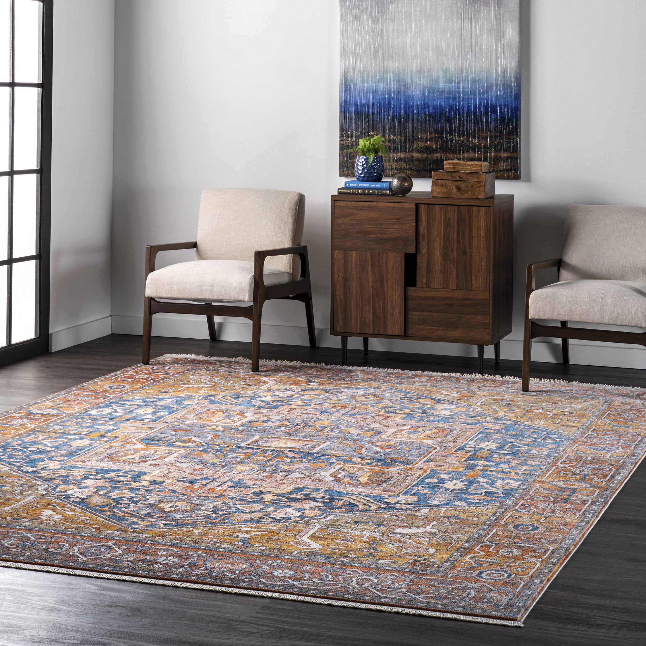 Harriet 5' Square Rust Medallion Reversible Area Rug