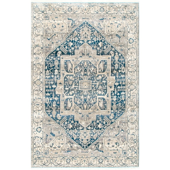 nuLOOM Harriet Vintage Medallion Fringe Area Rug, 5' x 8' Oval, Gray
