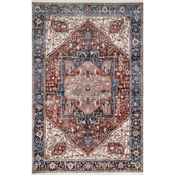 nuLOOM Harriet Vintage Medallion Fringe Area Rug, 6' 7" x 9' 4", Blue