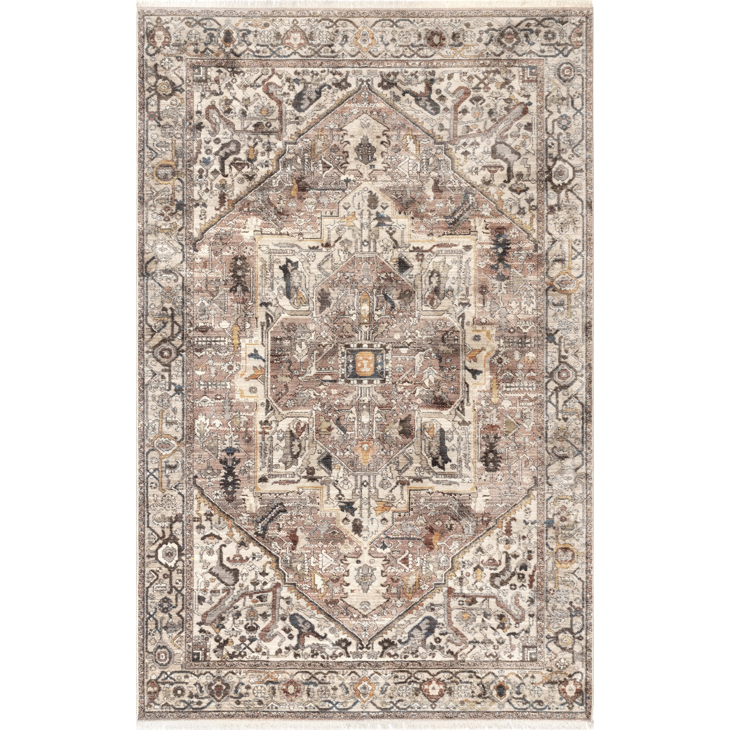 nuLOOM Harriet Vintage Medallion Fringe Area Rug, 6' 7" x 9' 4", Light Brown