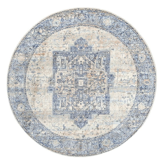 nuLOOM Harriet Vintage Medallion Fringe Area Rug, 6' 7" x 9' Oval, Light Blue