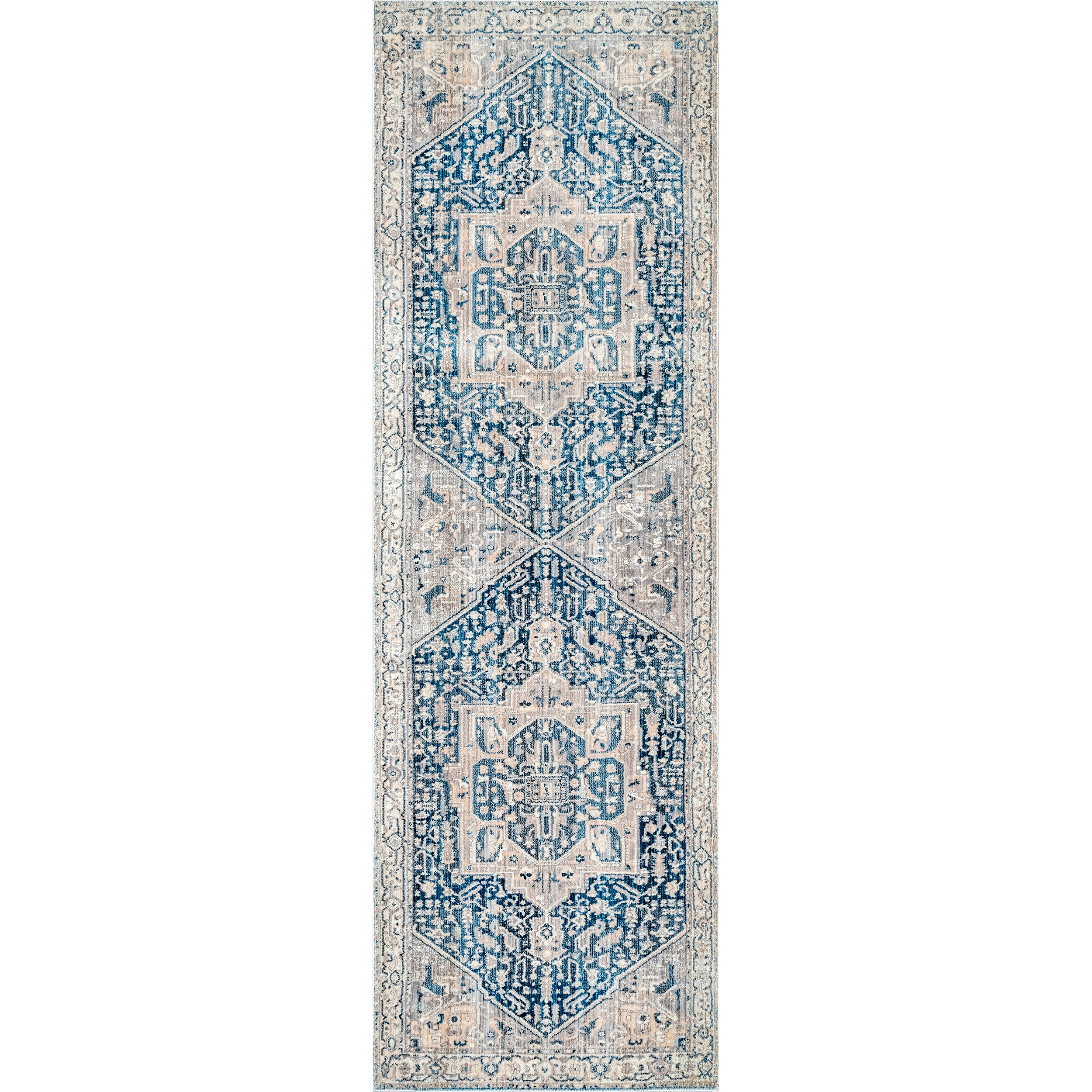 nuLOOM Harriet Vintage Medallion Fringe Runner Rug, 2' 6" x 8', Gray