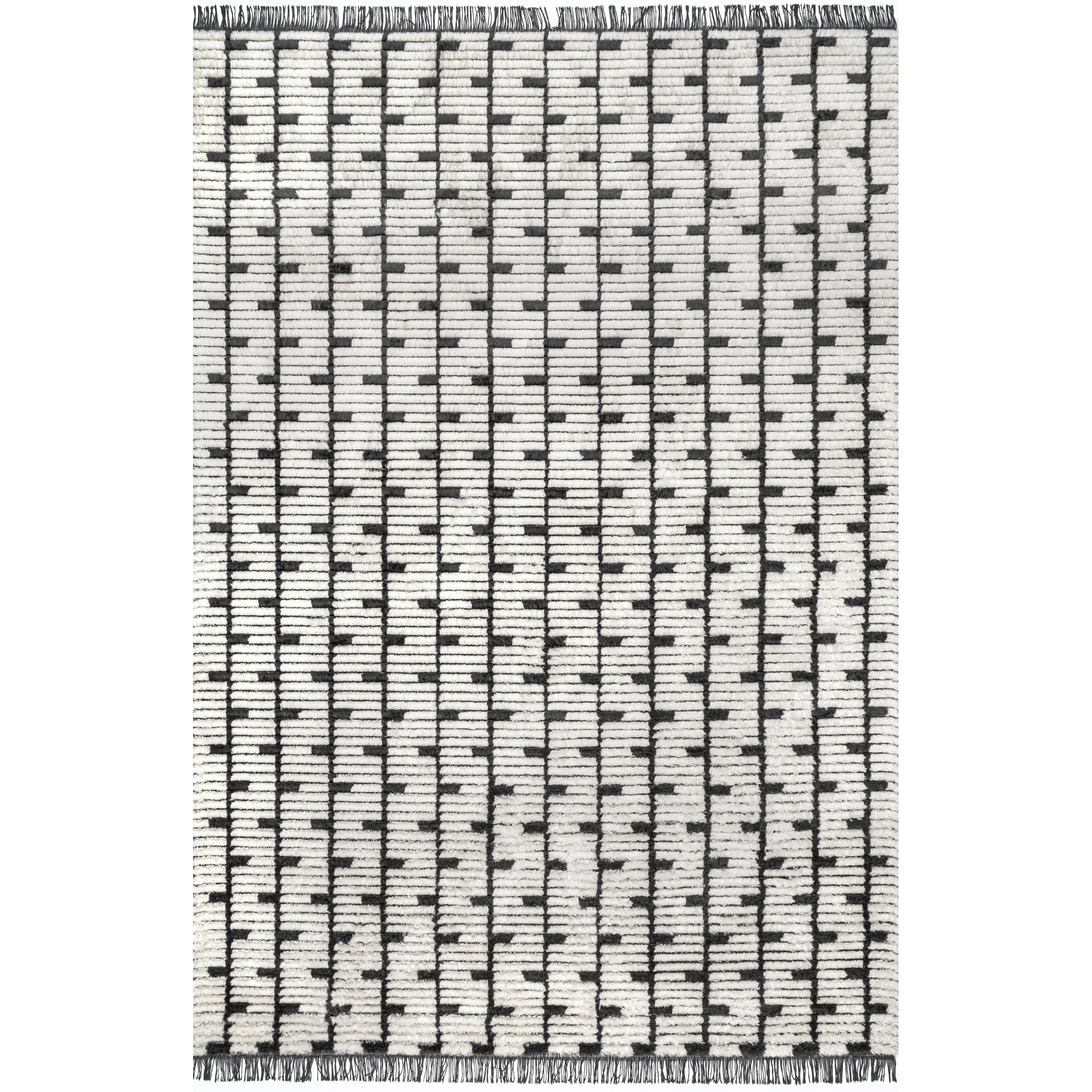 Beige Rectangular Shag Synthetic 4' x 6' Area Rug