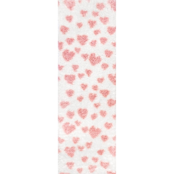 nuLOOM Heart Pink Runner Rug, 30" x 72", Stain Resistant