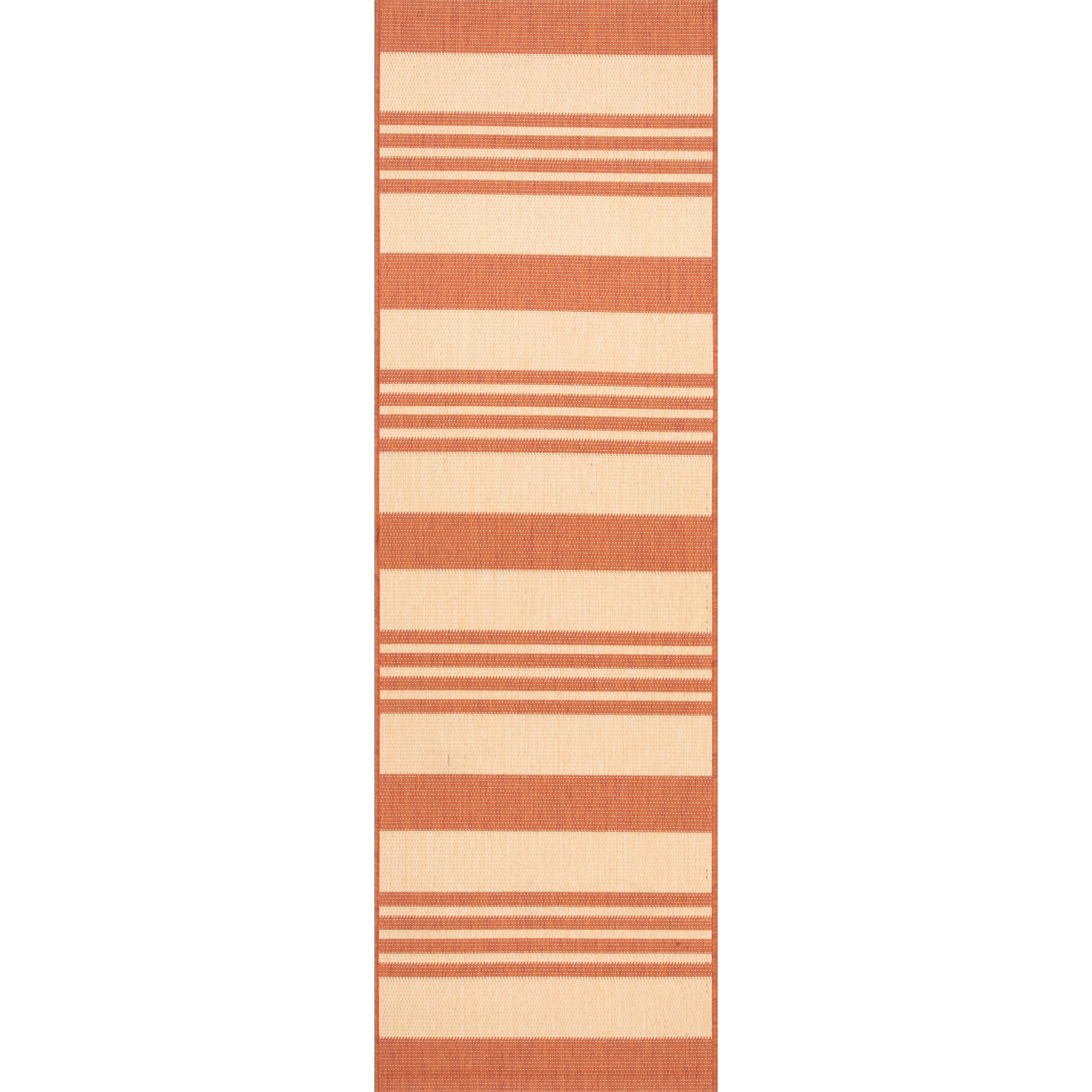 Terracotta and Beige Striped Synthetic Reversible Runner Rug