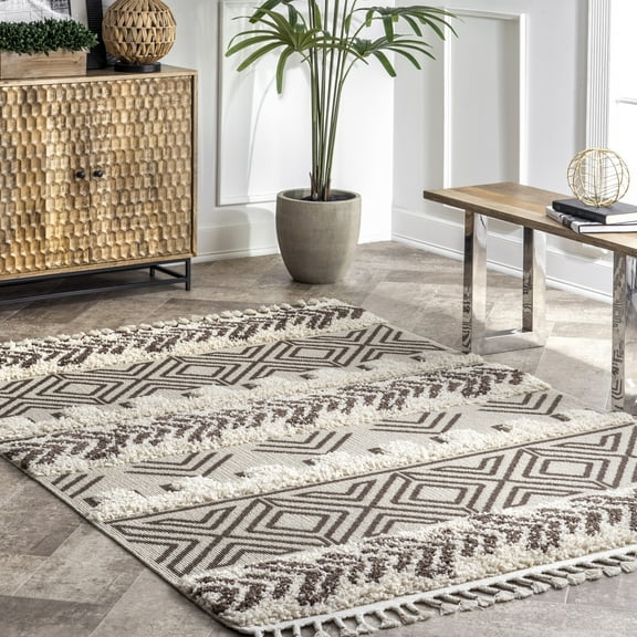 nuLOOM Zuri Shaggy Banded Tribal Area Rug, 4' x 6', Zuri Brown