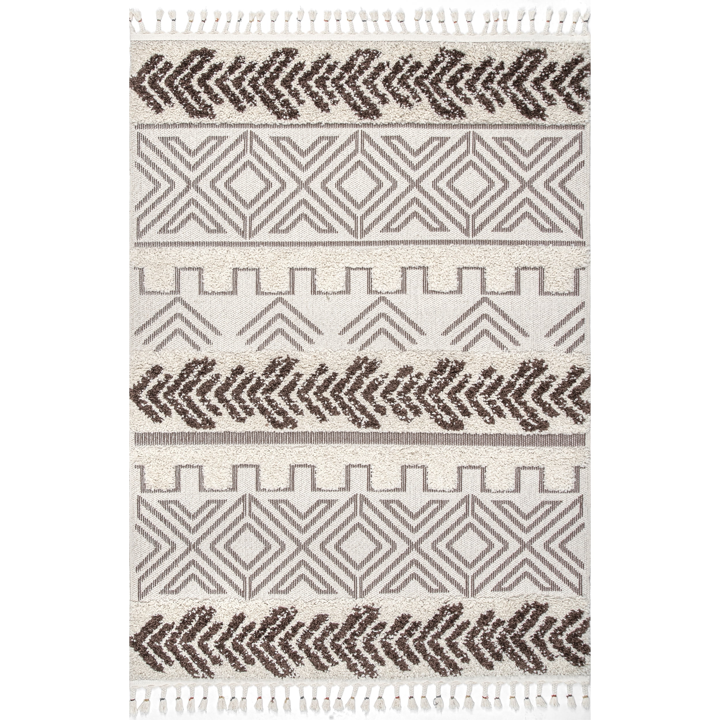 Brown and Off-White Braided Reversible Shag Area Rug 4' x 6'