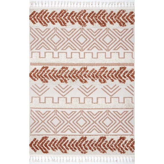 nuLOOM Helena Tribal High-Low Area Rug, 6' 7" x 9', Rust