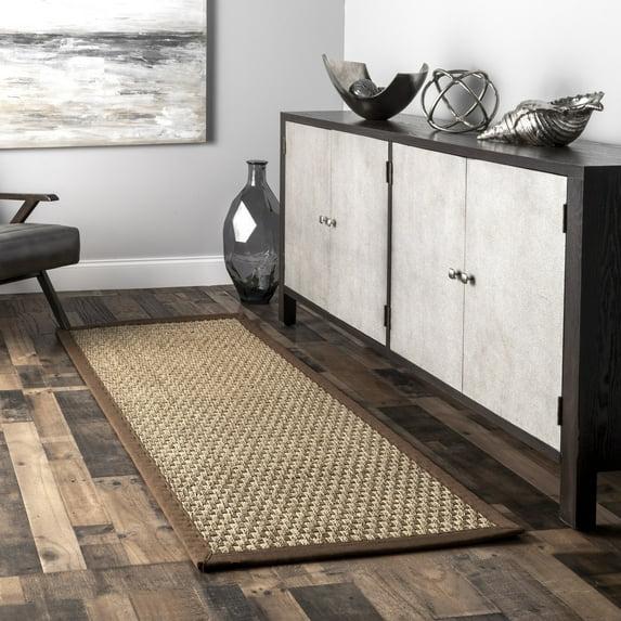 nuLOOM Hesse Checker Weave Seagrass Indoor/Outdoor Area Rug, 2' 6" x 6', Runner, Hesse Brown