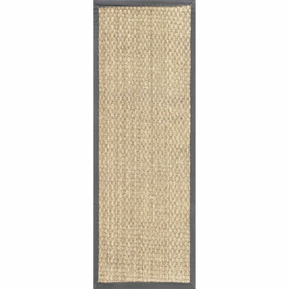 nuLOOM Hesse Checker Weave Seagrass Indoor/Outdoor Dark Gray 2' 6" x 8' Farmhouse Runner Rug