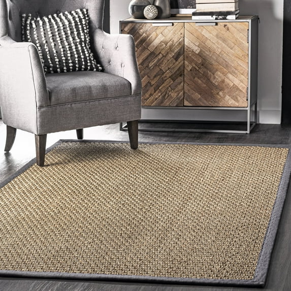 nuLOOM Hesse Checker Weave Seagrass Indoor/Outdoor Dark Gray 6' x 9' Farmhouse Area Rug