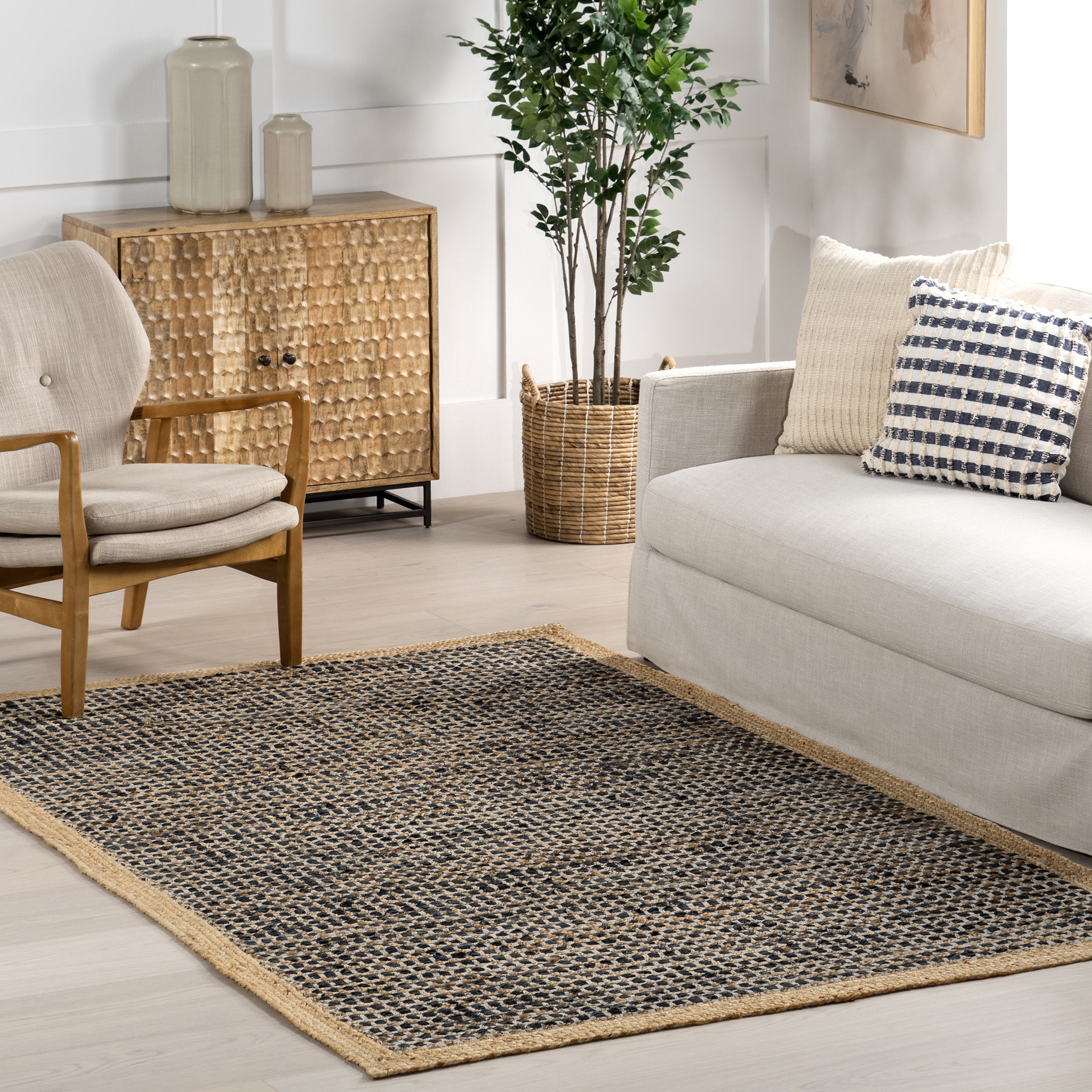 Hollis Dark Gray and Beige Handwoven Cotton Area Rug