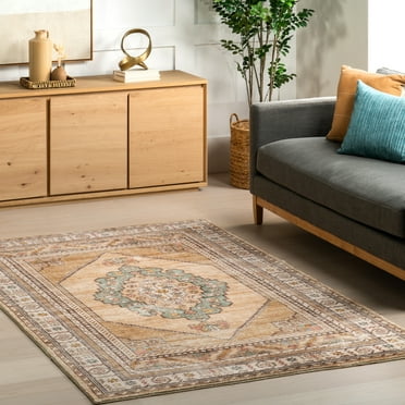 nuLOOM Hollyn Vintage Medallion Machine Washable Area Rug, 2' 6" x 8', Runner, Light Brown