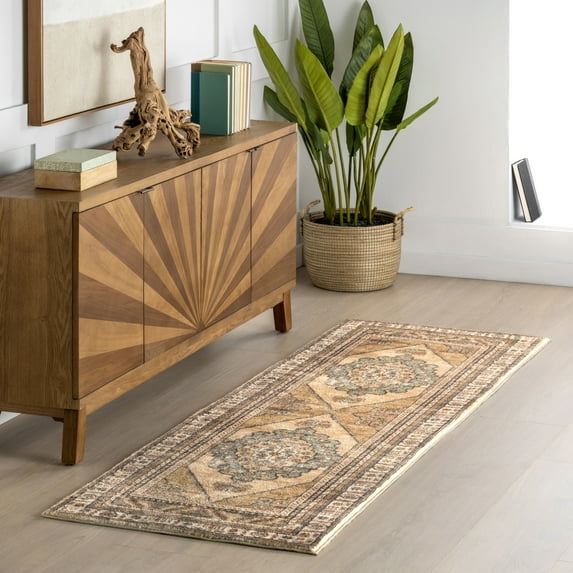 nuLOOM Hollyn Vintage Medallion Machine Washable Area Rug, 2' 6" x 8', Runner, Hollyn Light Brown