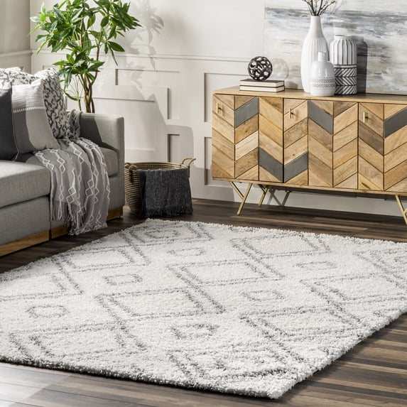nuLOOM Iola Geometric Shag Area Rug, 9' 2" x 12', White