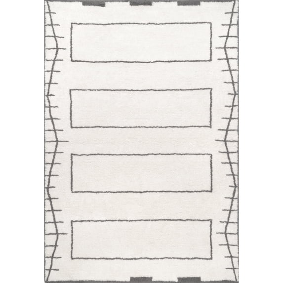 nuLOOM Isabella Machine Washable Wool Contemporary Geometric Area Rug, 3' x 5', Ivory