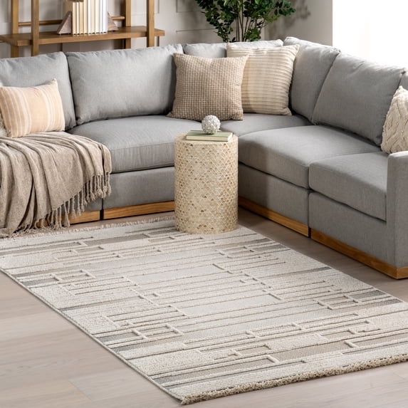 nuLOOM Ismene Modern High-Low Fringe Area Rug, 4' x 6', Ismene Ivory