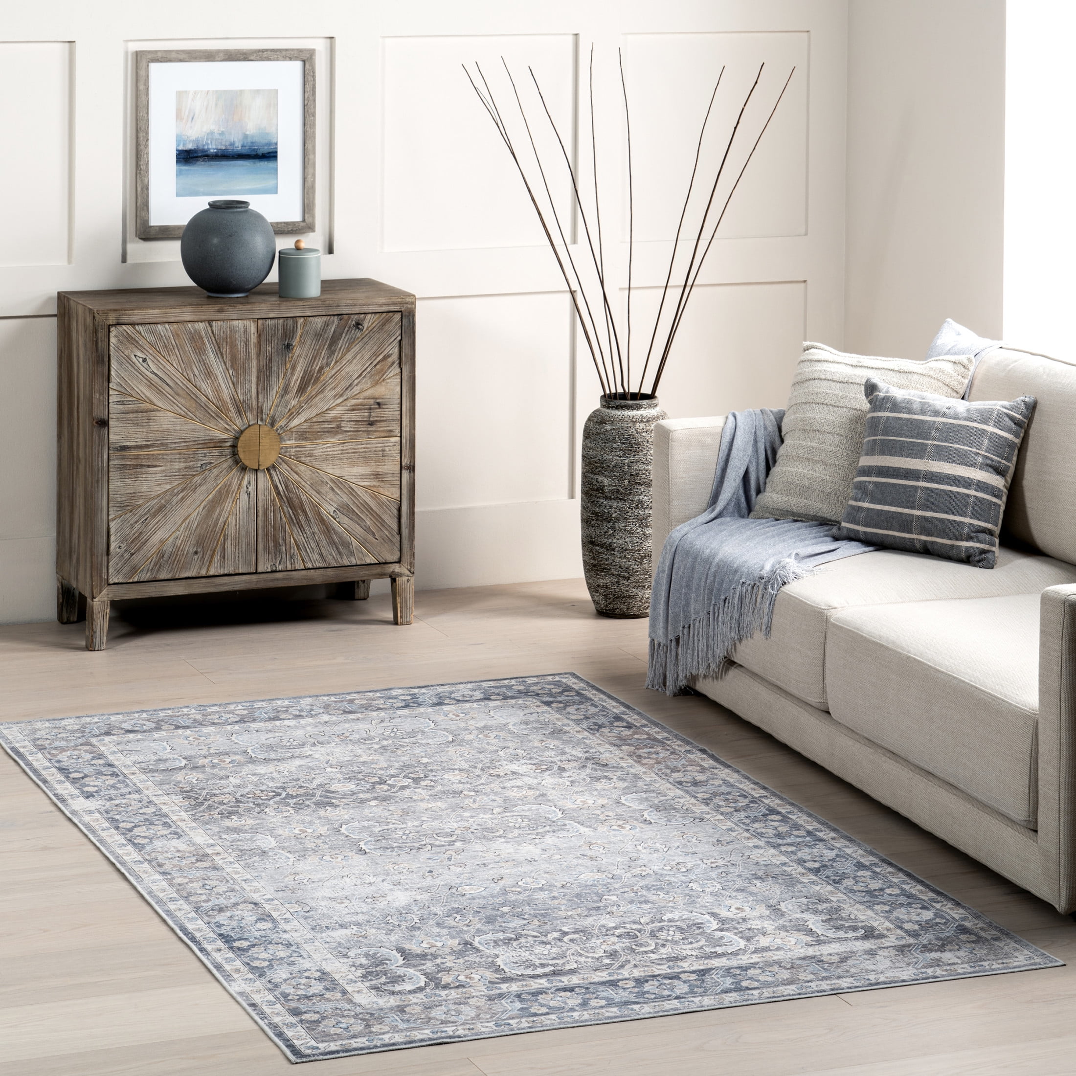 Ivette Gray Synthetic 3' x 5' Washable Area Rug