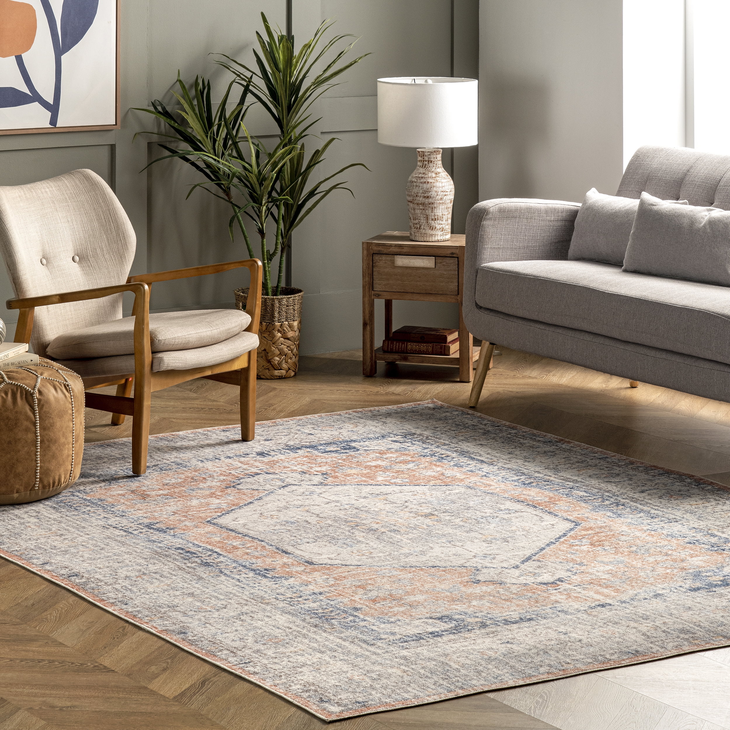 nuLOOM Jacquie Machine Washable Vintage Floral Area Rug, 8' x 10