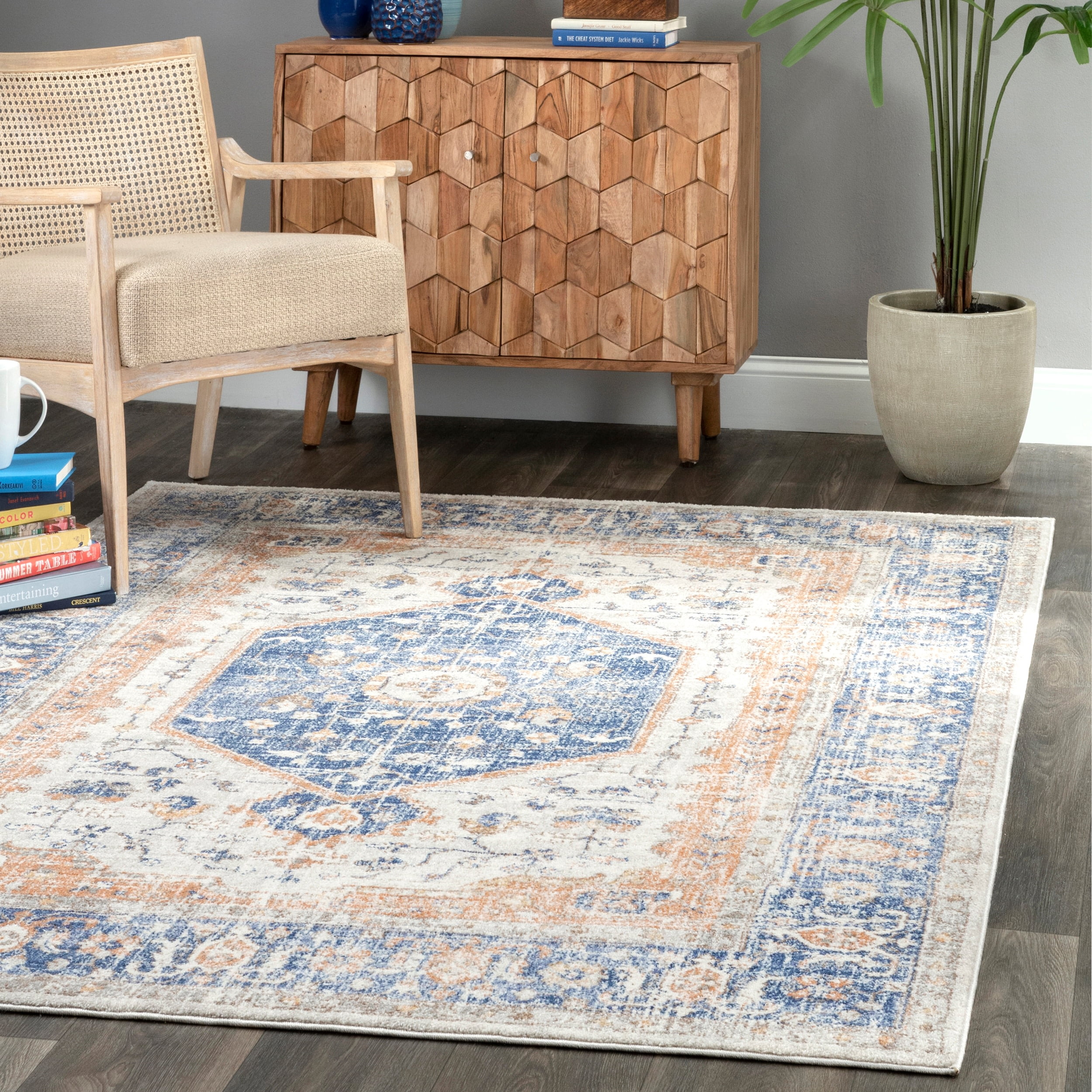 nuLOOM Jacquie Vintage Floral Area Rug, 4' x 6', Blue - Walmart.com