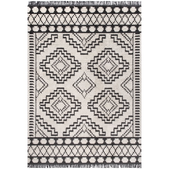nuLOOM Janie Moroccan Diamond Soft Shag Fringe Area Rug, 8' 10" x 12', Beige