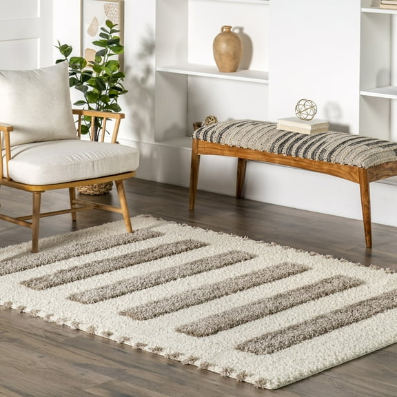 nuLOOM Jasmina High/Low Striped Shag Area Rug, 4' x 6', Jasmina Ivory