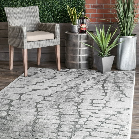 nuLOOM Jaycee Textured Stone Indoor/Outdoor Area Rug, 6' 7" x 9', Jaycee Grey