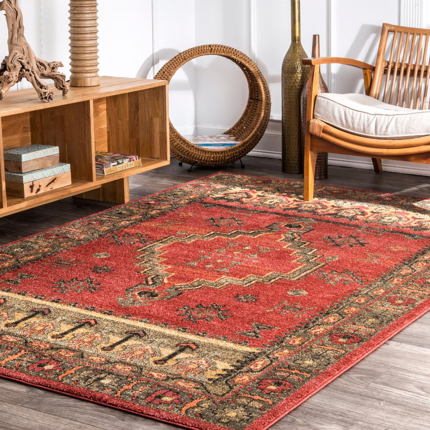 Jeannetta Red Synthetic 5' x 7' Medallion Area Rug