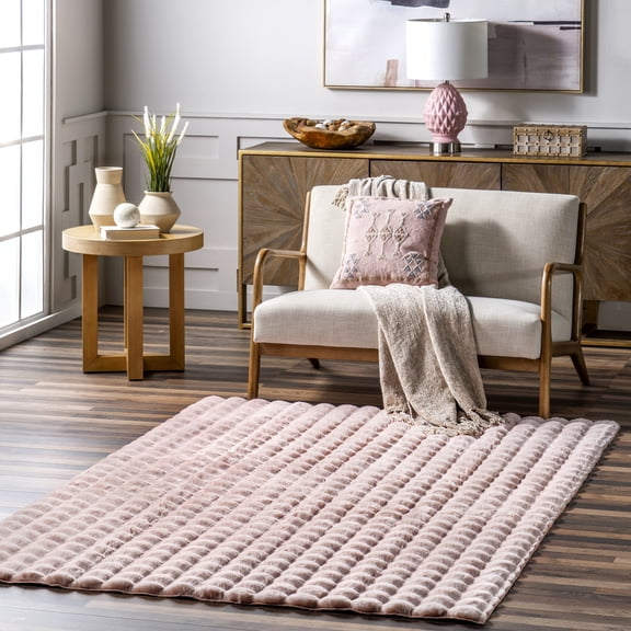 nuLOOM Jeni SuperiorWash Solid Faux Rabbit Machine Washable Area Rug, 3' 9" x 6', Jeni Blush