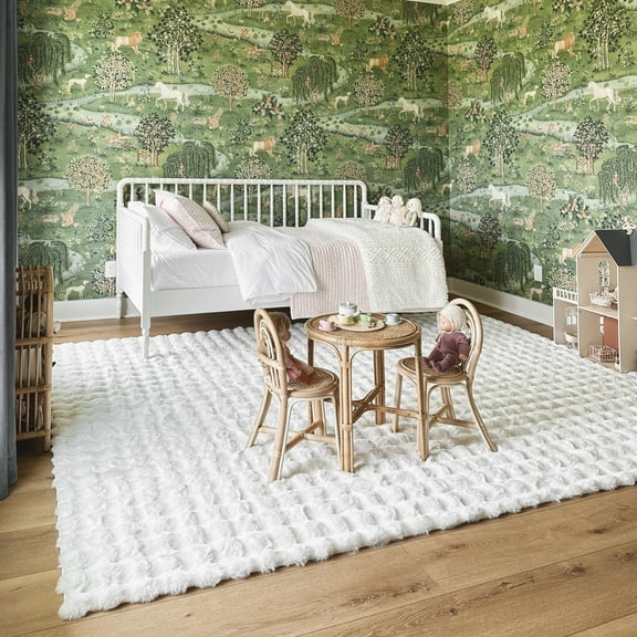 nuLOOM Jeni SuperiorWash Solid Faux Rabbit Machine Washable Area Rug, 5' x 8', Jeni Off-white