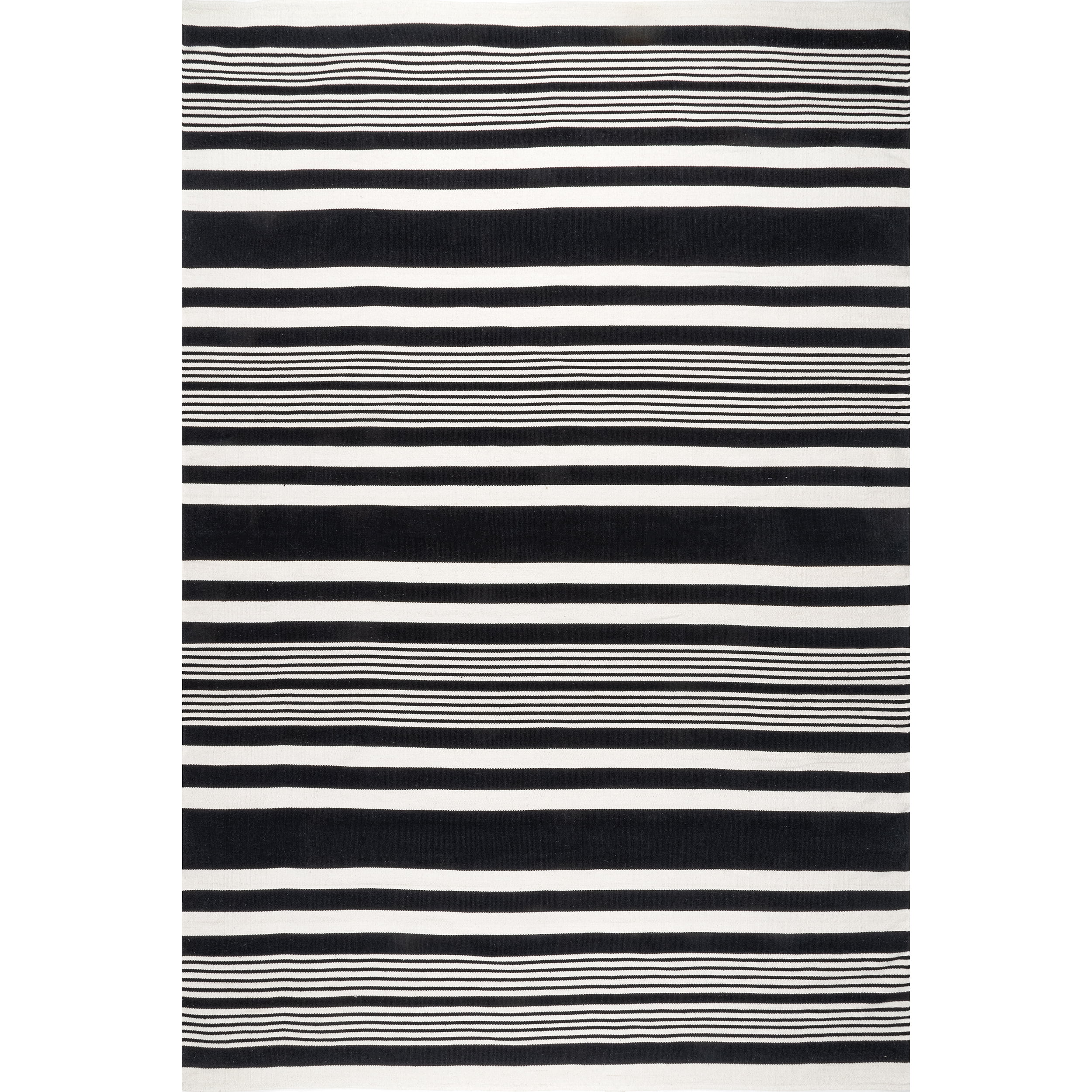 Hand Loomed Black Stripe Cotton Flatweave Rug, 5' x 8'