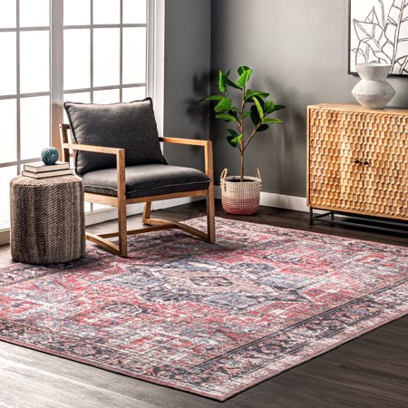 nuLOOM Jessie Machine Washable Distressed Traditional Medallion Area Rug, 5' x 8', Rust