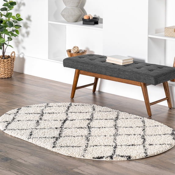 nuLOOM Jessie Moroccan Lattice Tassel Area Rug, 4' x 6', Oval, Jessie Off-white