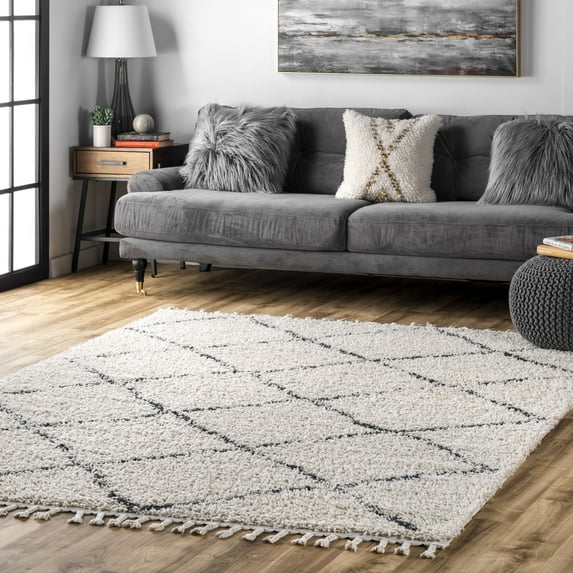 nuLOOM Jessie Moroccan Lattice Tassel Area Rug, 5' x 5', Square, Jessie Off-white