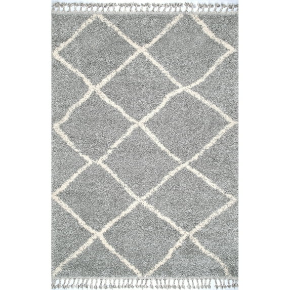 nuLOOM Jessie Moroccan Lattice Tassel Shag Area Rug, 6' 7" x 9', Gray