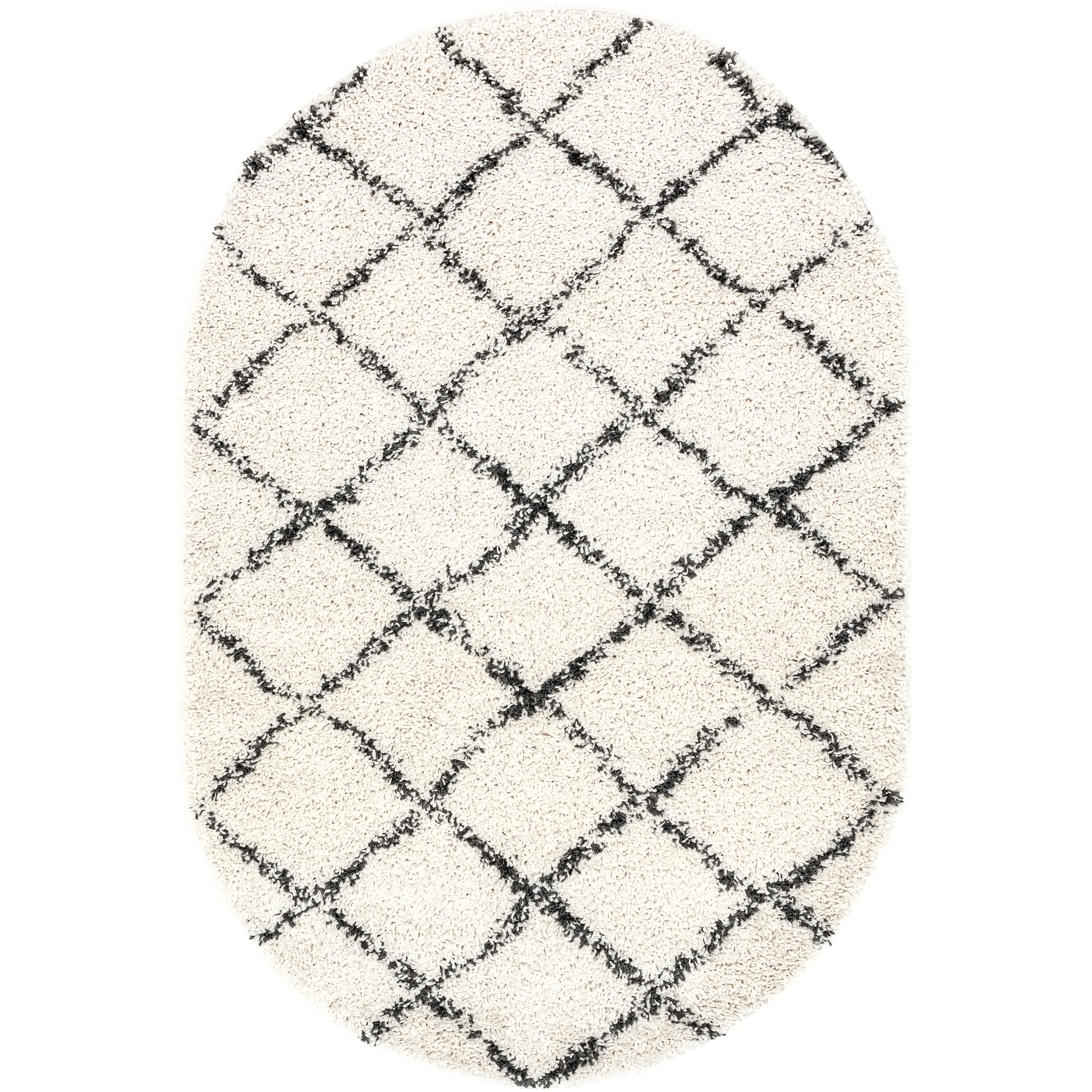 Off-White 6' 7" x 9' Oval Synthetic Shag Area Rug with Tassels