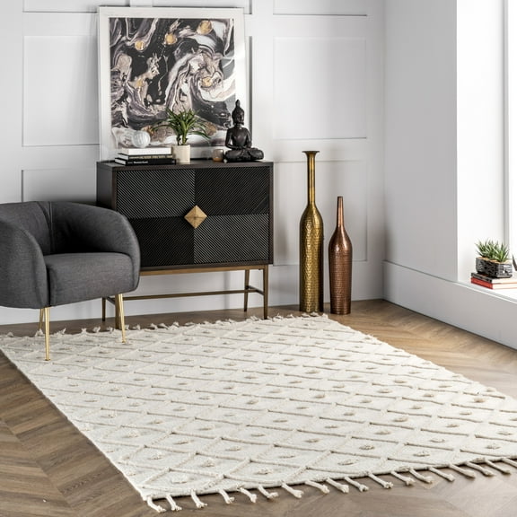 nuLOOM Jinny Moroccan Wool Tasseled Area Rug, 4' x 6', Jinny Ivory