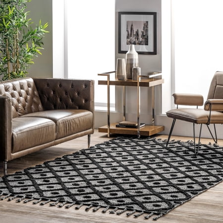 nuLOOM Jinny Moroccan Wool Tasseled Area Rug, 6' x 9', Jinny Dark Grey