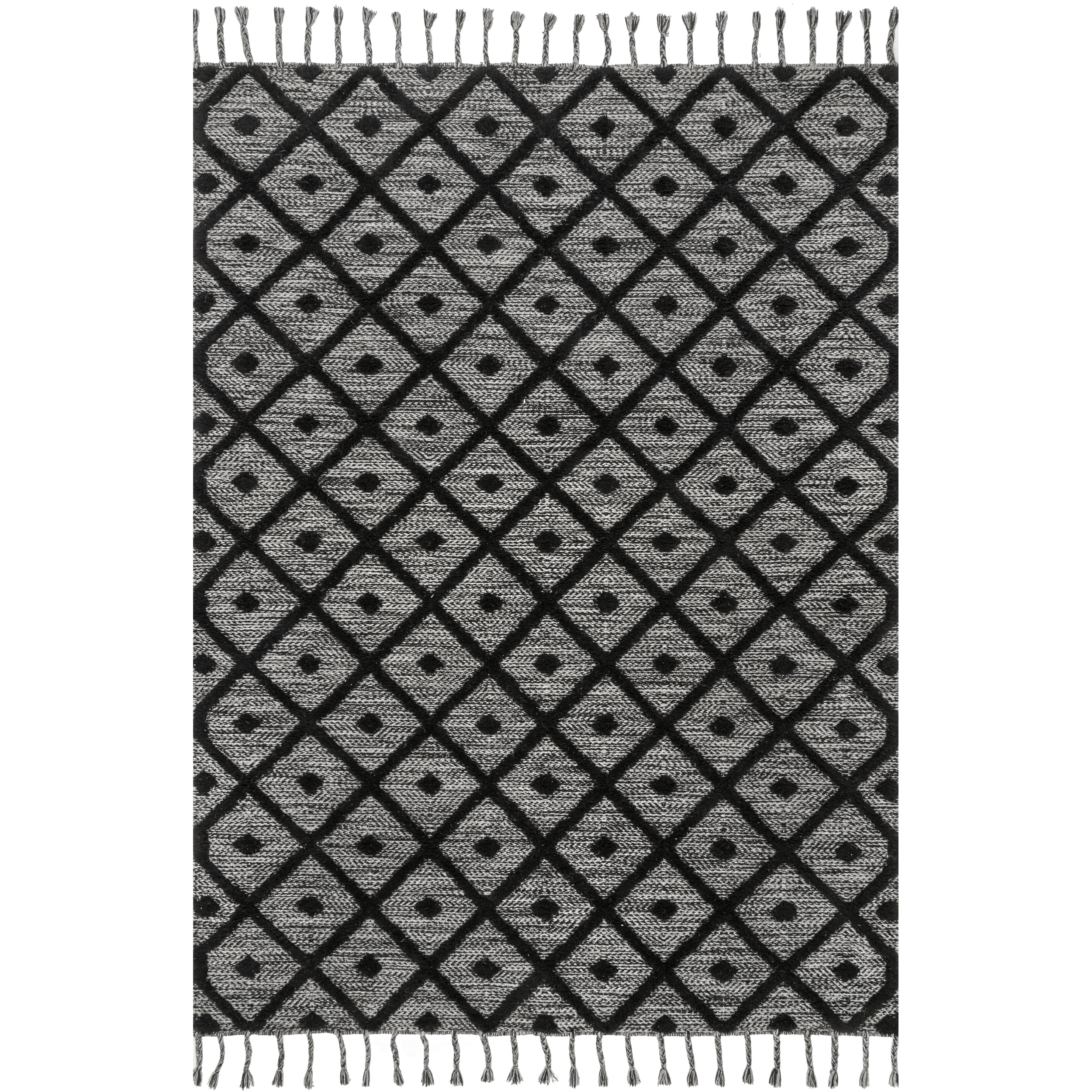 Cozy Knit-Inspired Handwoven Gray Wool-Blend 8'x10' Area Rug with Tassels